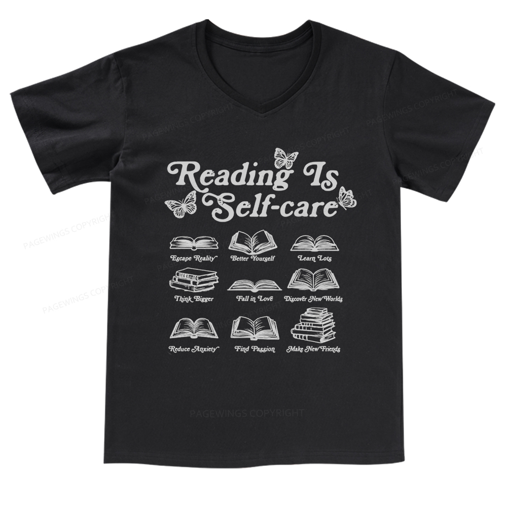 Pagewings eading Is Self-care V-neck T-shirt