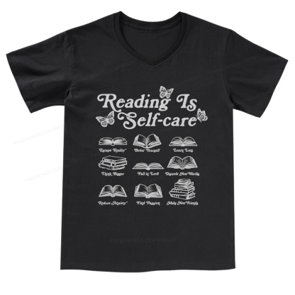 Pagewings eading Is Self-care V-neck T-shirt
