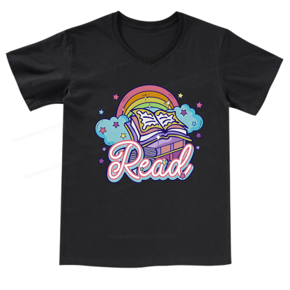 Pagewings Rainbow Book Lover V-neck T-shirt
