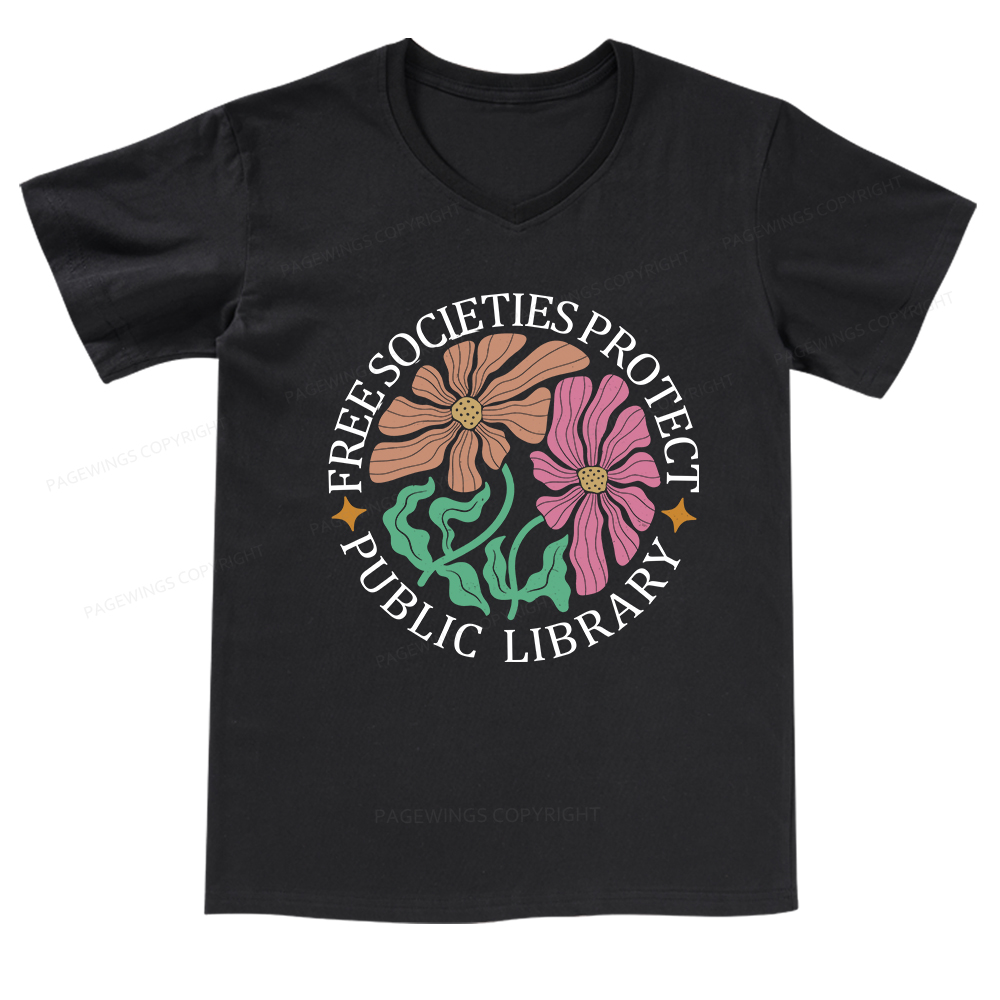 Pagewings Free Societies Protect Public Library V-neck T-shirt