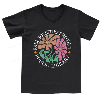 Pagewings Free Societies Protect Public Library V-neck T-shirt