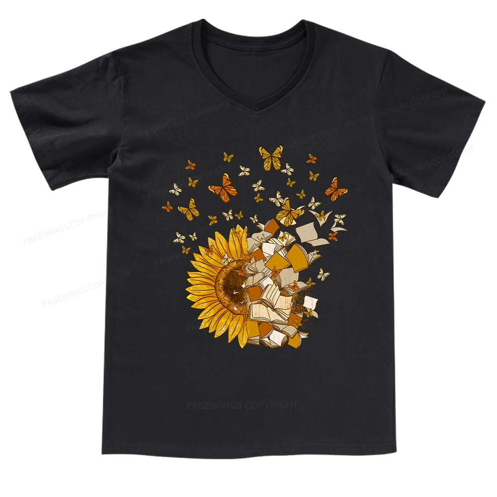 Pagewings Sunflower And Book Harmony V-neck T-shirt