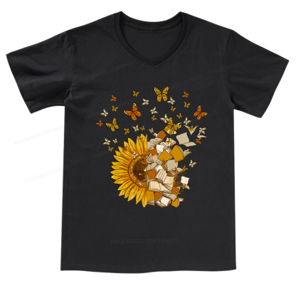 Pagewings Sunflower And Book Harmony V-neck T-shirt