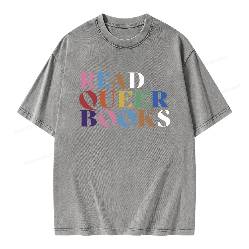Pagewings Read Queer Books Unisex Washed T-shirt