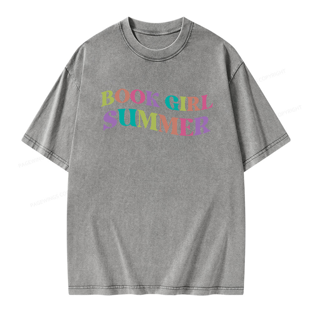 Pagewings Book Girl Summer Unisex Washed T-shirt