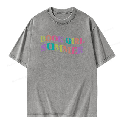 Pagewings Book Girl Summer Unisex Washed T-shirt