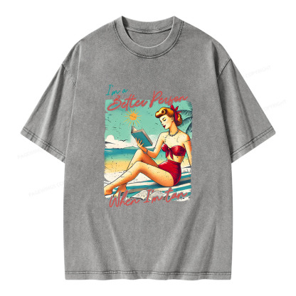 Pagewings I'm A Better Person When I'm Tan Unisex Washed T-shirt