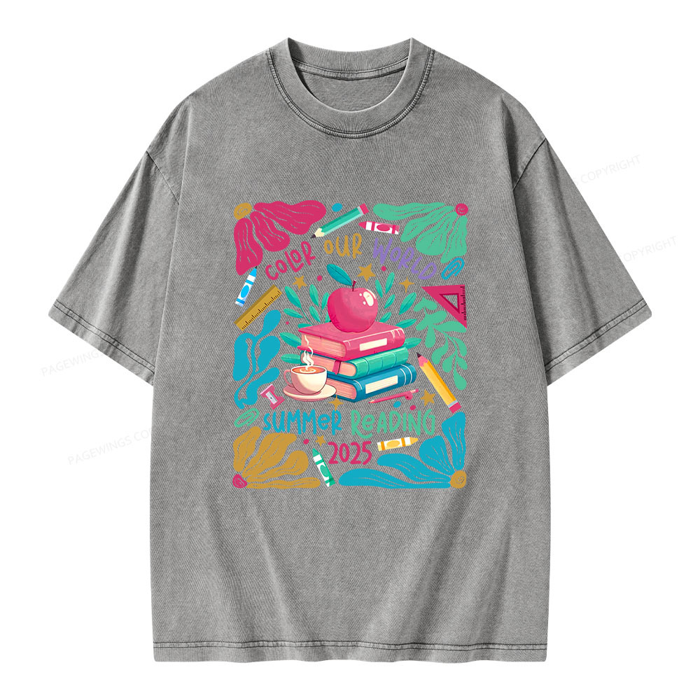Pagewings Color Our World Summer Reading 2025 Unisex Washed T-shirt