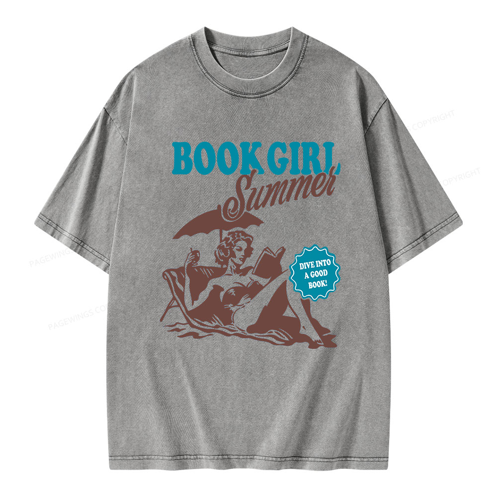Pagewings Book Girl Summer Unisex Washed T-shirt