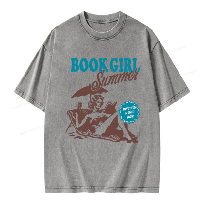 Pagewings Book Girl Summer Unisex Washed T-shirt