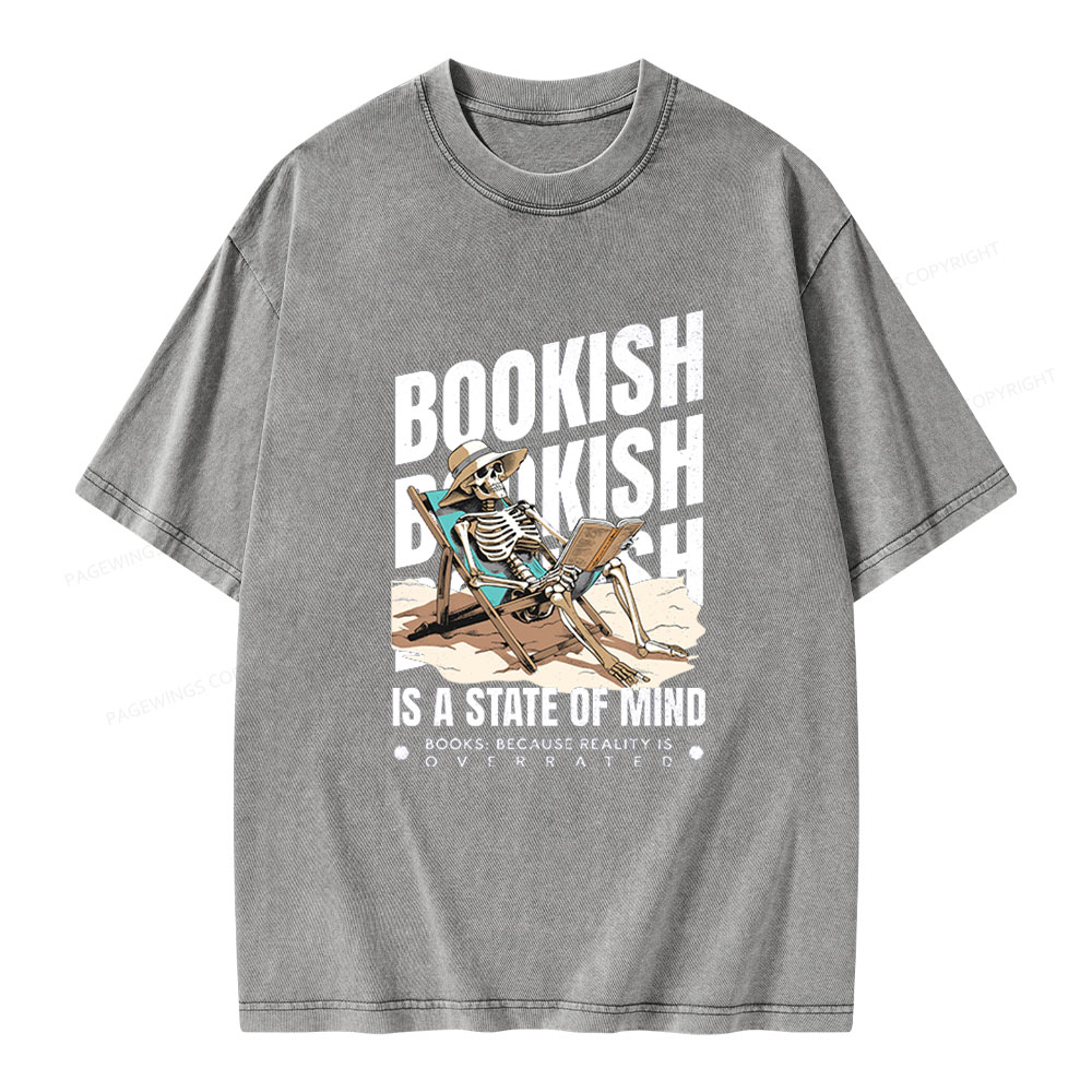 Pagewings Bookish Is A State Of Mind Unisex Washed T-shirt