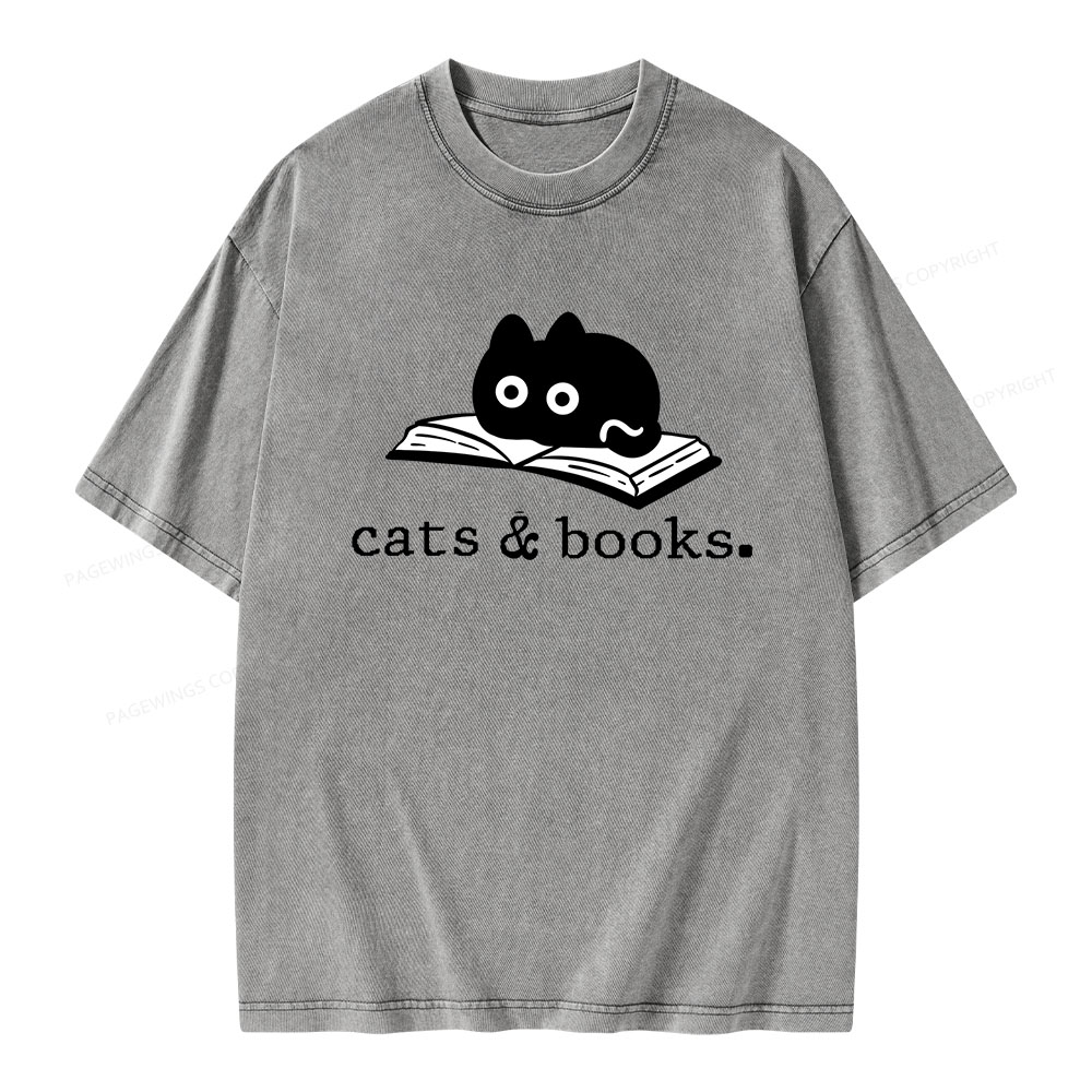 Pagewings Cats and Books Unisex Washed T-shirt