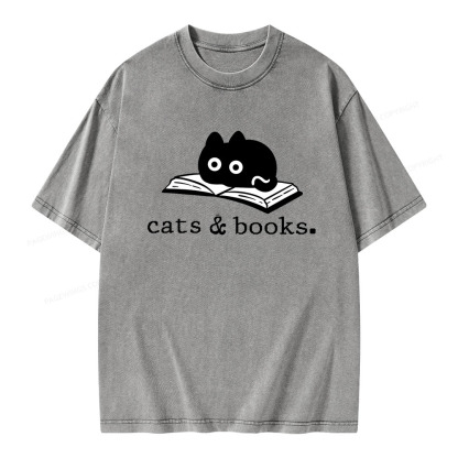 Pagewings Cats and Books Unisex Washed T-shirt