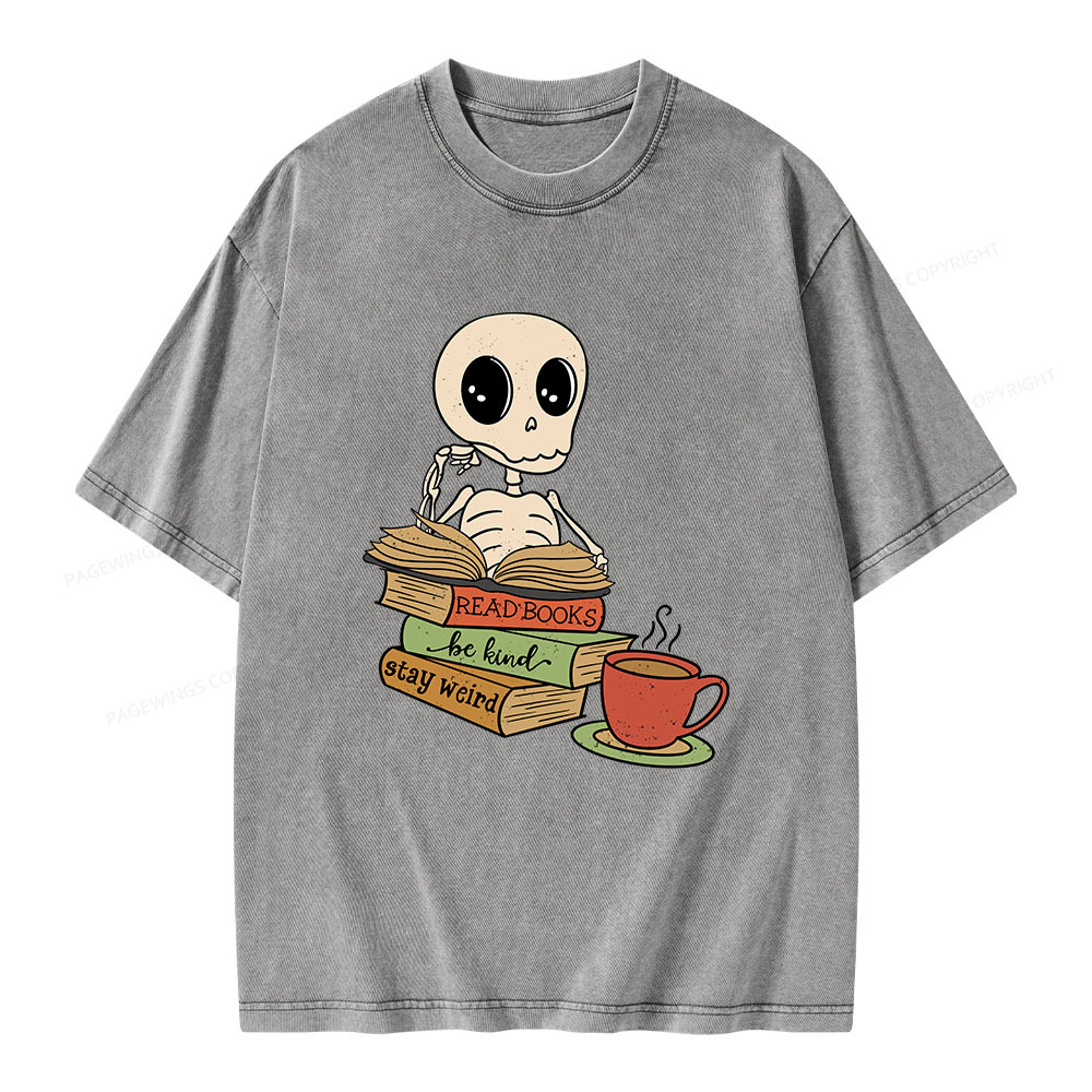 Pagewings Read Books Be Kind Stay Weird Unisex Washed T-shirt