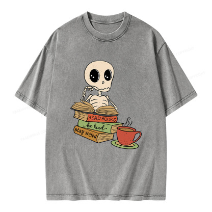 Pagewings Read Books Be Kind Stay Weird Unisex Washed T-shirt