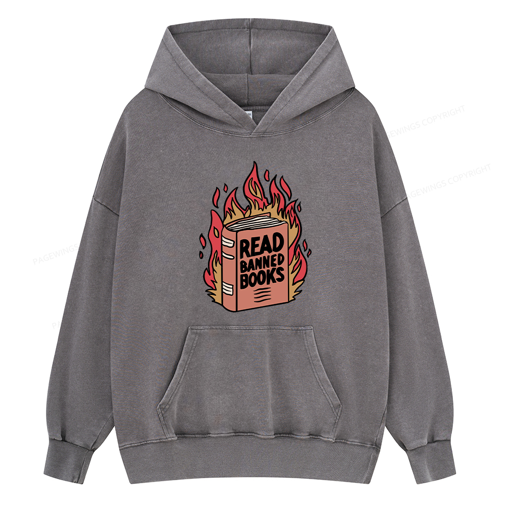 Pagewing Read Banned Books Shirt Unisex Washed Hoodie