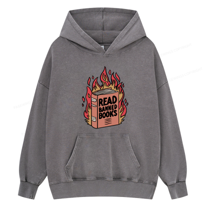 Pagewing Read Banned Books Shirt Unisex Washed Hoodie