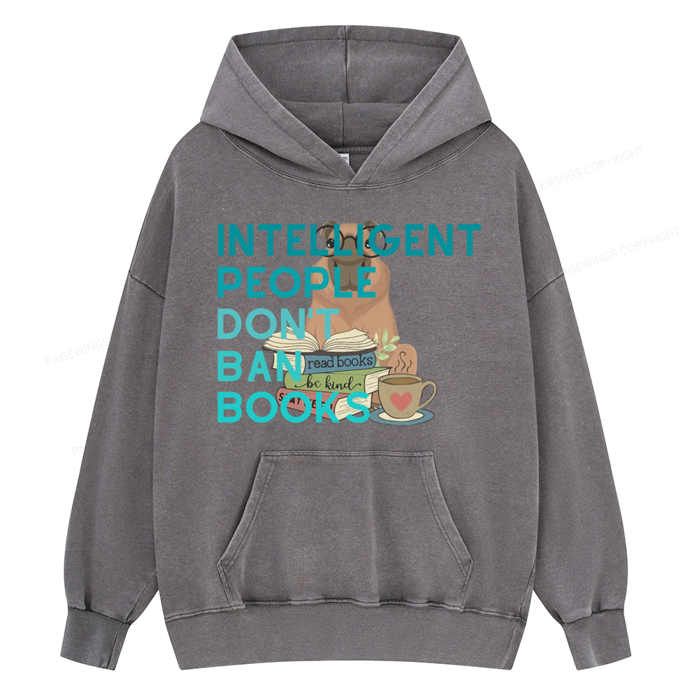 Pagewing Intelligent People Don't Ban Books Unisex Washed Hoodie
