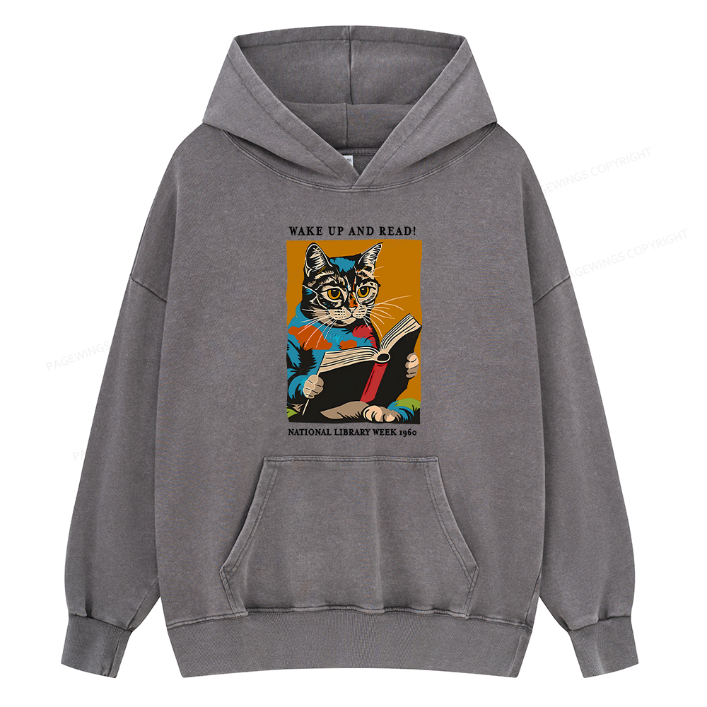 Pagewing Cat Reading Poster Unisex Washed Hoodie