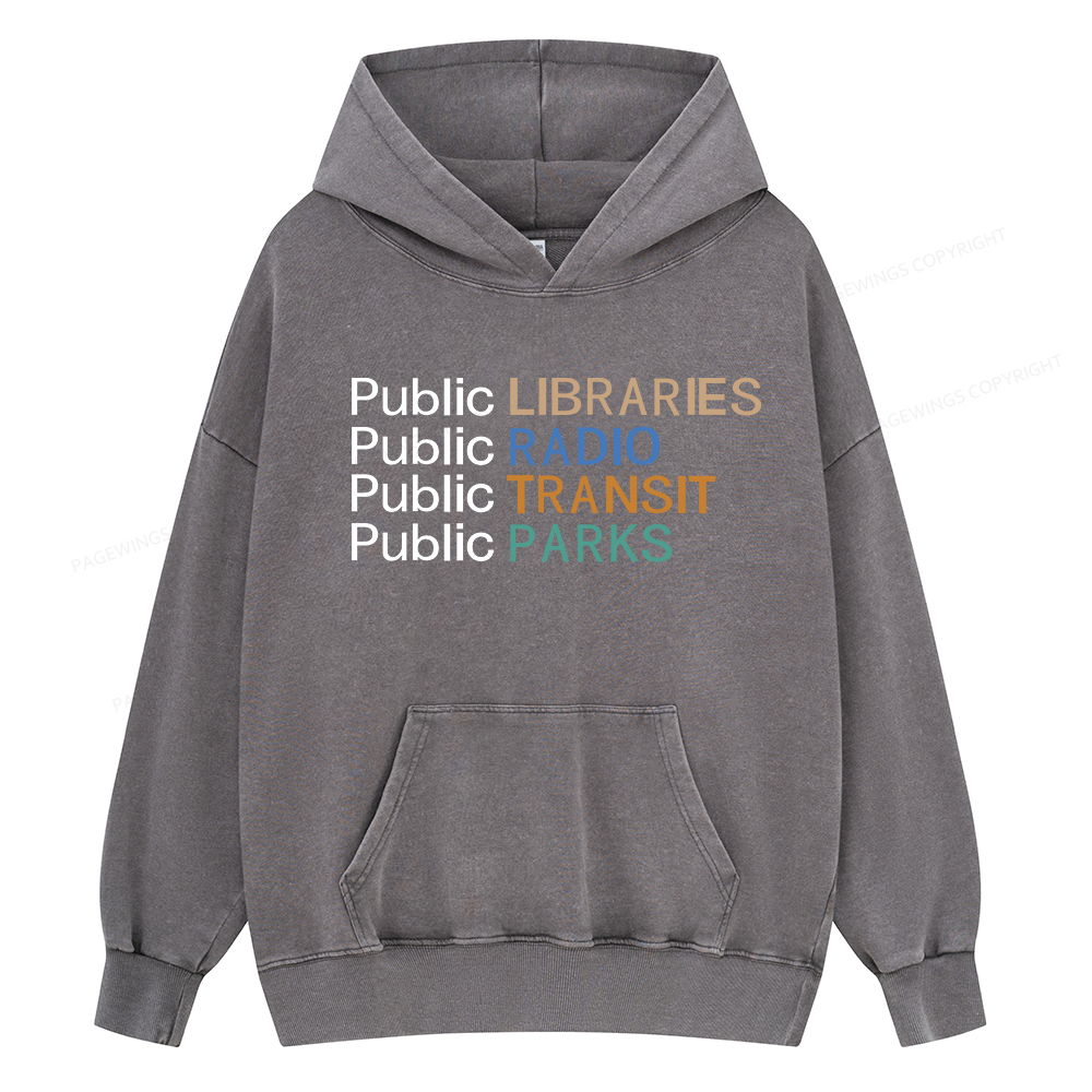 Pagewing Public Libraries Radio Transit Parks Unisex Washed Hoodie