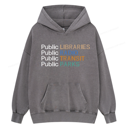 Pagewing Public Libraries Radio Transit Parks Unisex Washed Hoodie