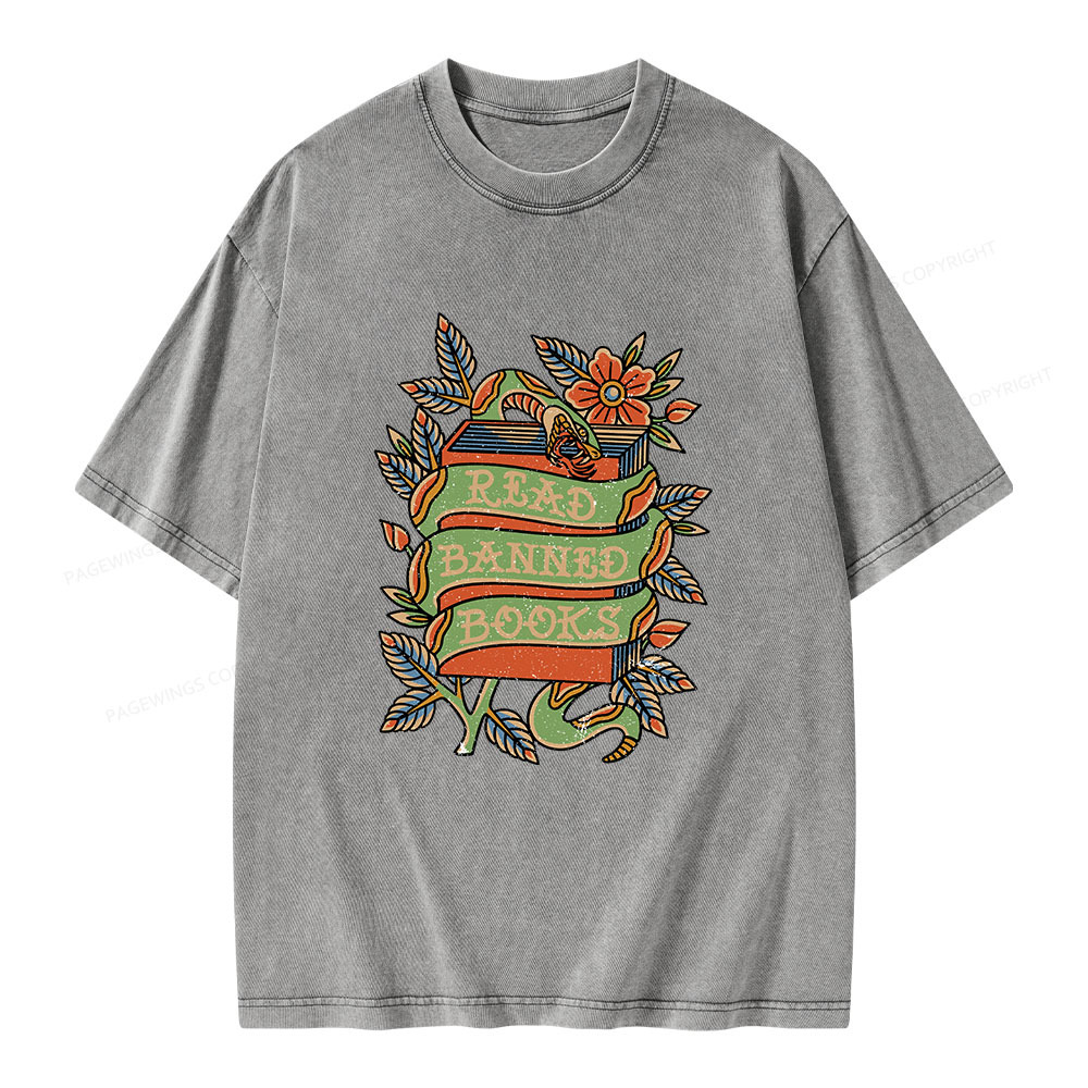 Pagewings Read Banned Books Unisex Washed T-shirt