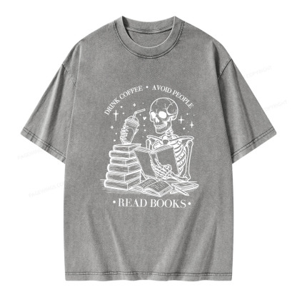 Pagewings Drink Coffee Avoid People Read Books Unisex Washed T-shirt