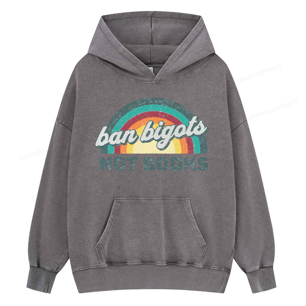 Pagewing Ban Bigots Not Books Unisex Washed Hoodie