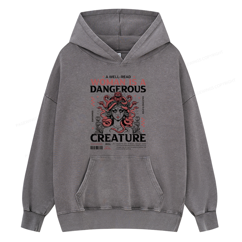 Pagewing A Well-Read Woman is A Dangerous Creature Unisex Washed Hoodie