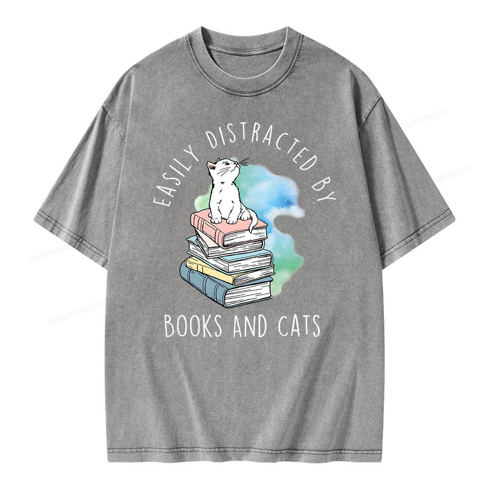 Pagewings Cute Cat On Top Book Stock Unisex Washed T-shirt