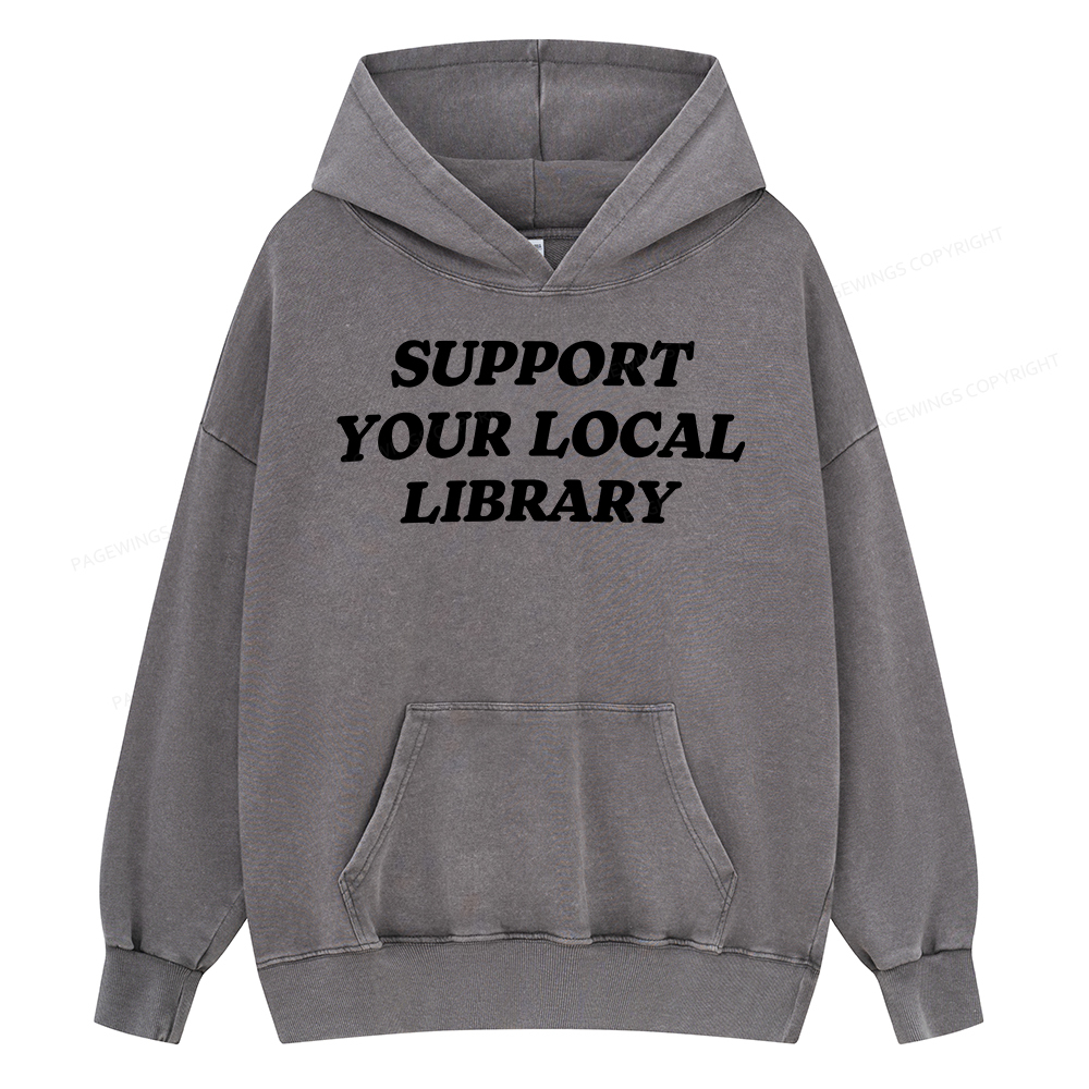 Pagewing Support Your Local Library Unisex Washed Hoodie