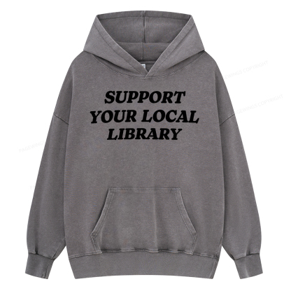 Pagewing Support Your Local Library Unisex Washed Hoodie