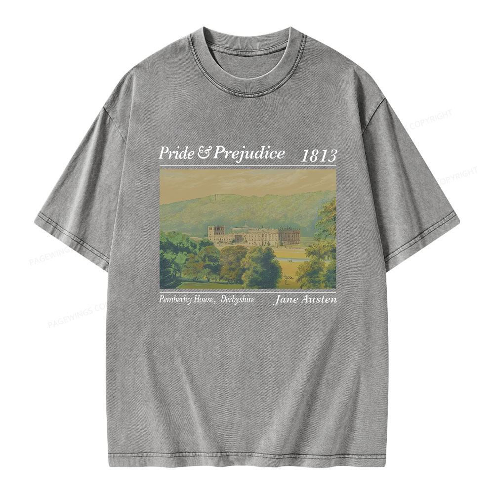 Pagewings Pride and Prejudice Pemberley House  Unisex Washed T-shirt