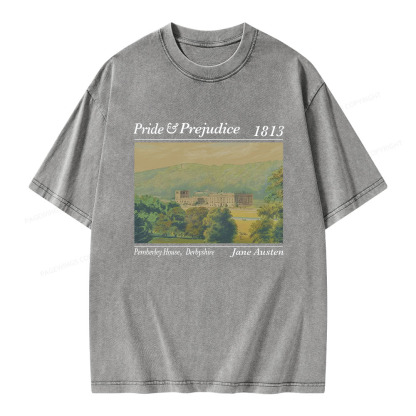 Pagewings Pride and Prejudice Pemberley House  Unisex Washed T-shirt