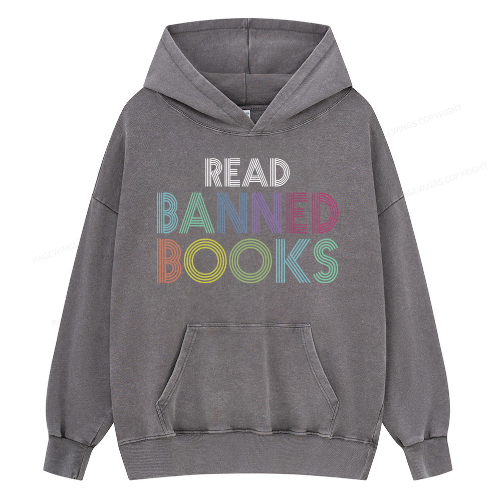 Pagewing Read Banned Books Shirt, Social Justice Gift Unisex Washed Hoodie