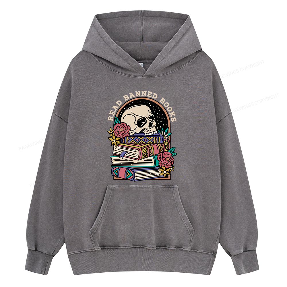 Pagewing Read Banned Book Floral Unisex Washed Hoodie