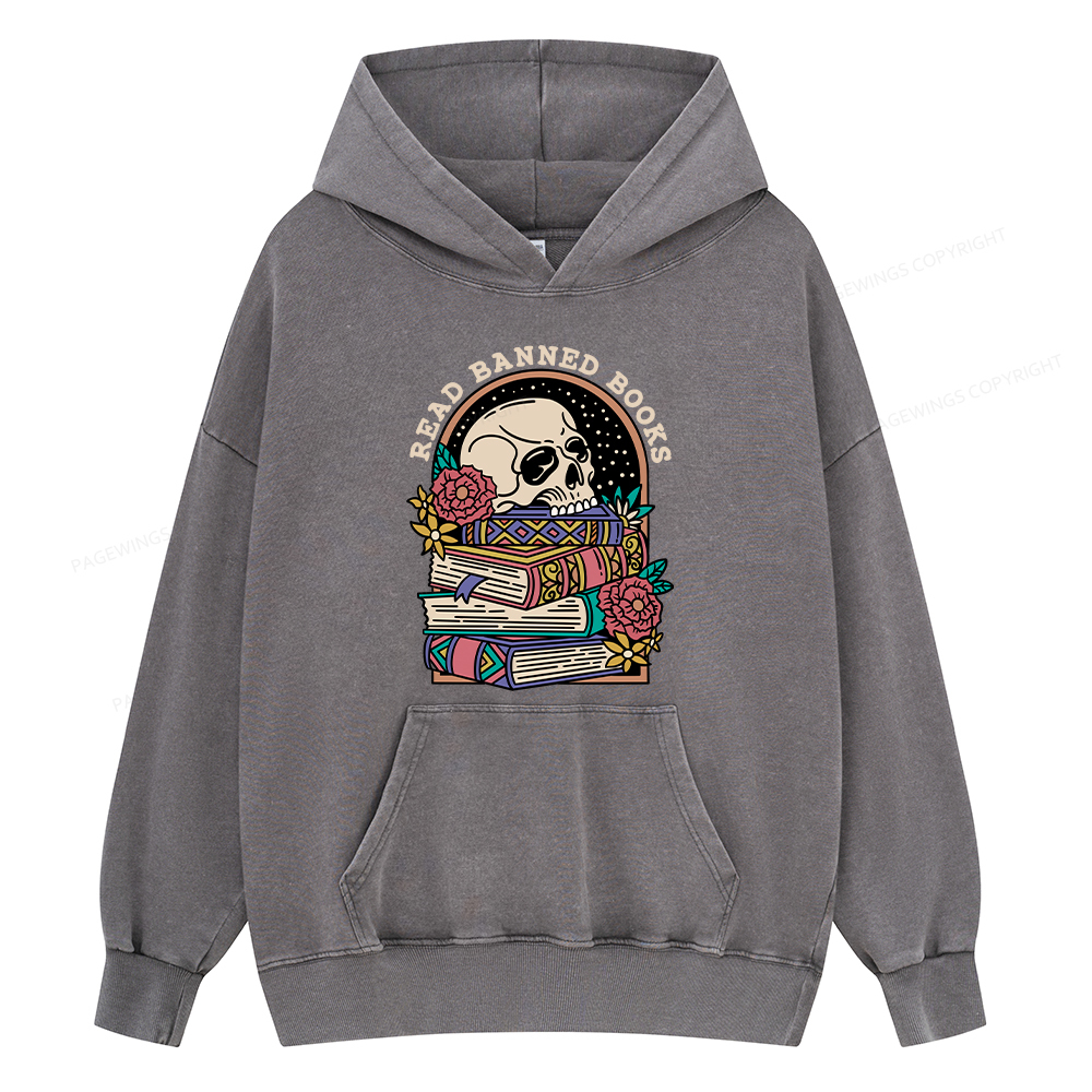 Pagewing Read Banned Book Floral Unisex Washed Hoodie
