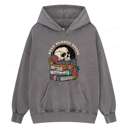 Pagewing Read Banned Book Floral Unisex Washed Hoodie