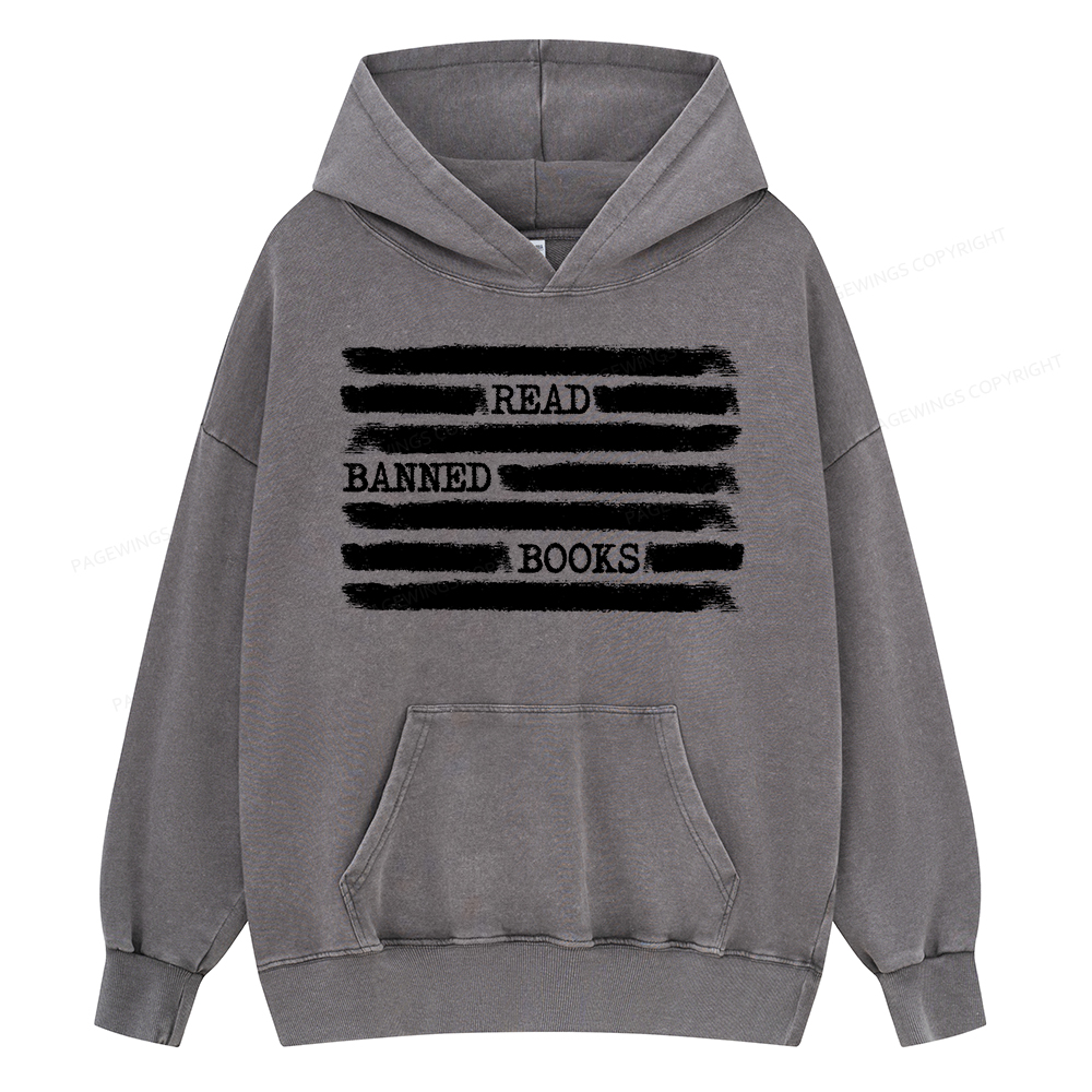 Pagewing Read Banned Books Bookworm Librarian Unisex Washed Hoodie
