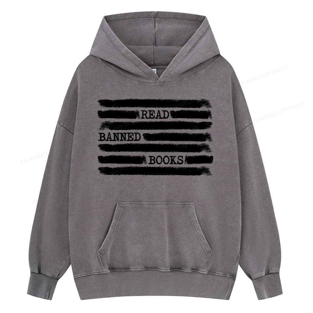 Pagewing Read Banned Books Bookworm Librarian Unisex Washed Hoodie