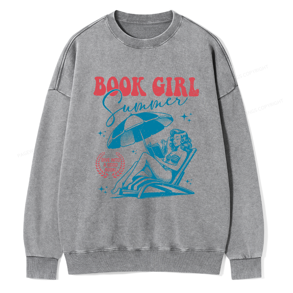 Pagewings Book Girl Summer Unisex Washed Sweatshirt