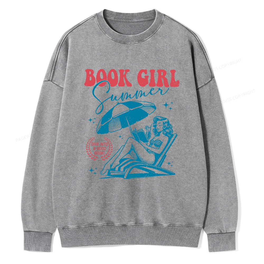 Pagewings Book Girl Summer Unisex Washed Sweatshirt