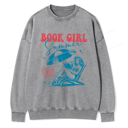 Pagewings Book Girl Summer Unisex Washed Sweatshirt