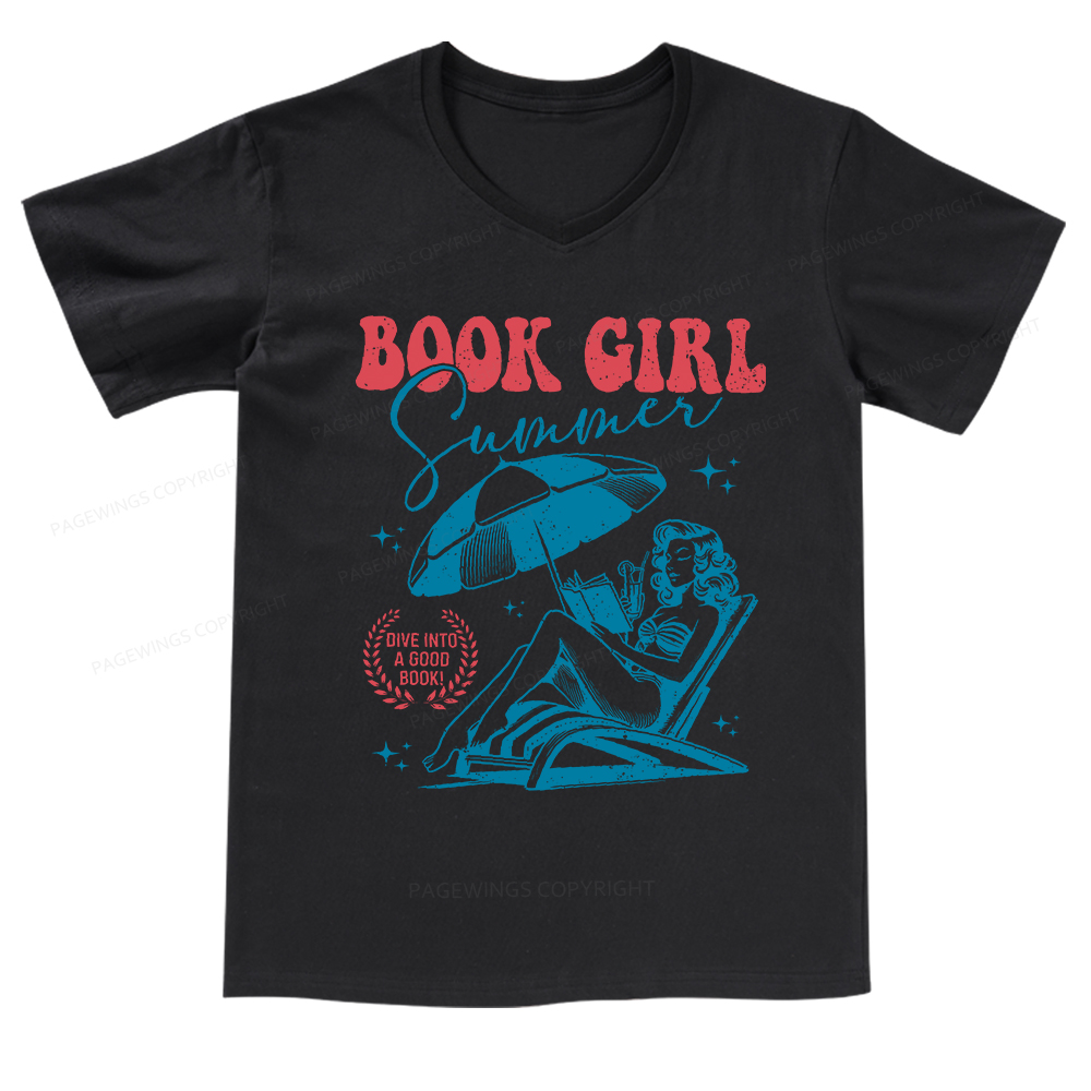 Pagewings Book Girl Summer V-neck T-shirt