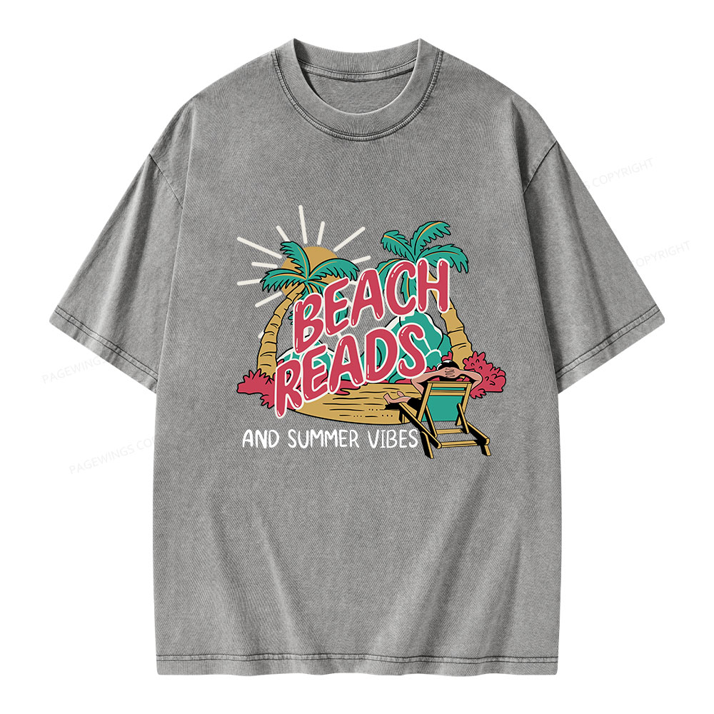 Pagewings Beach Reads And Summer Vibes Unisex Washed T-shirt