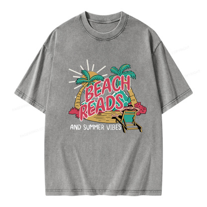Pagewings Beach Reads And Summer Vibes Unisex Washed T-shirt