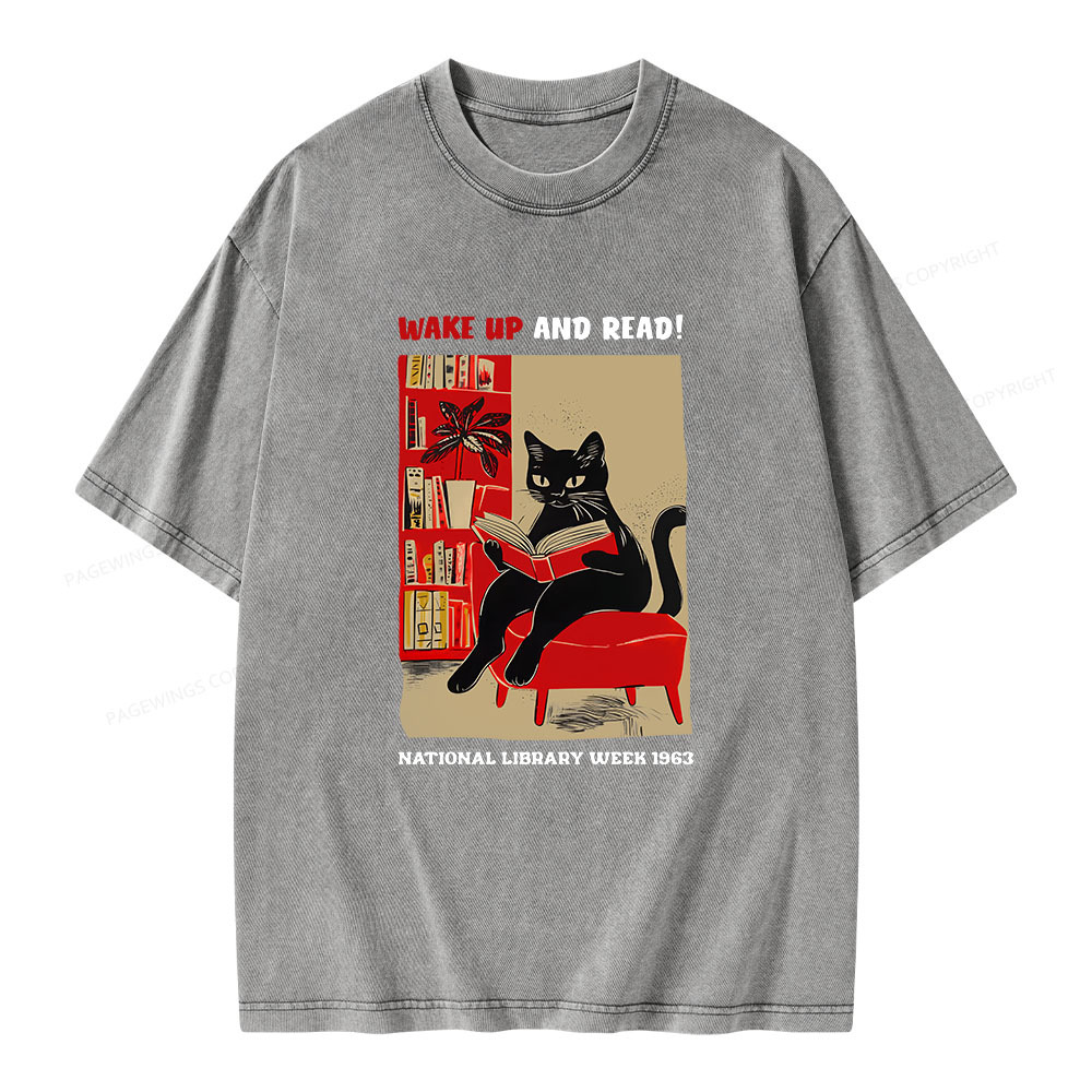Pagewings Wake Up and Read Unisex Washed T-shirt