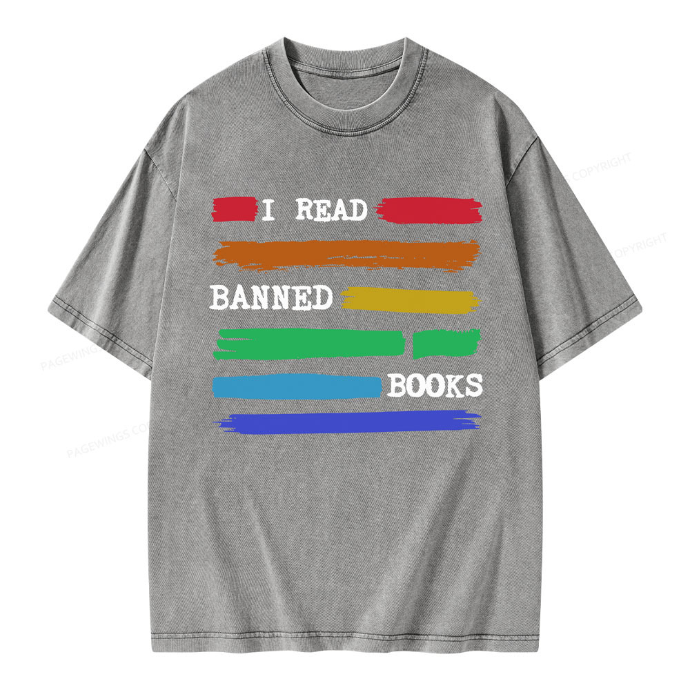 Pagewings I Read Banned Books Unisex Washed T-shirt