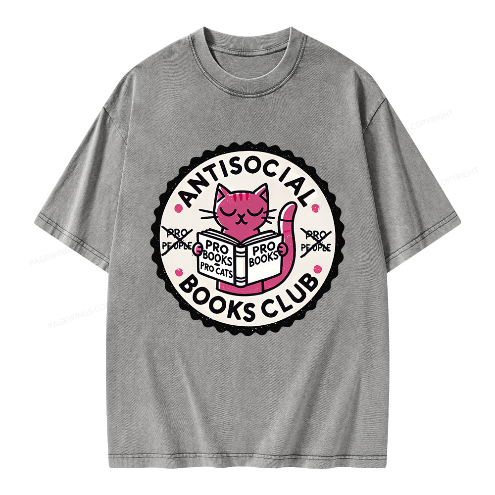 Pagewings Antisocial Books Club Unisex Washed T-shirt