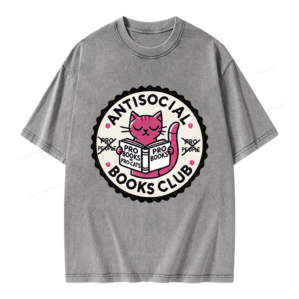 Pagewings Antisocial Books Club Unisex Washed T-shirt